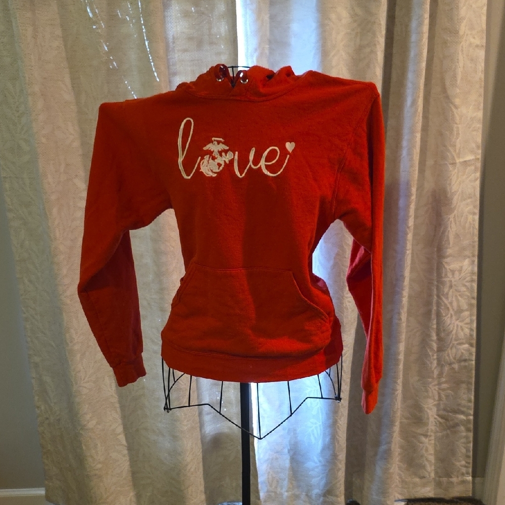 Red Love Hoodie With Marine Logo